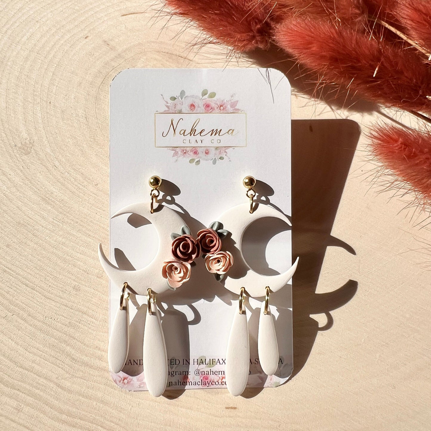 Moon Statement Dangle clay earrings