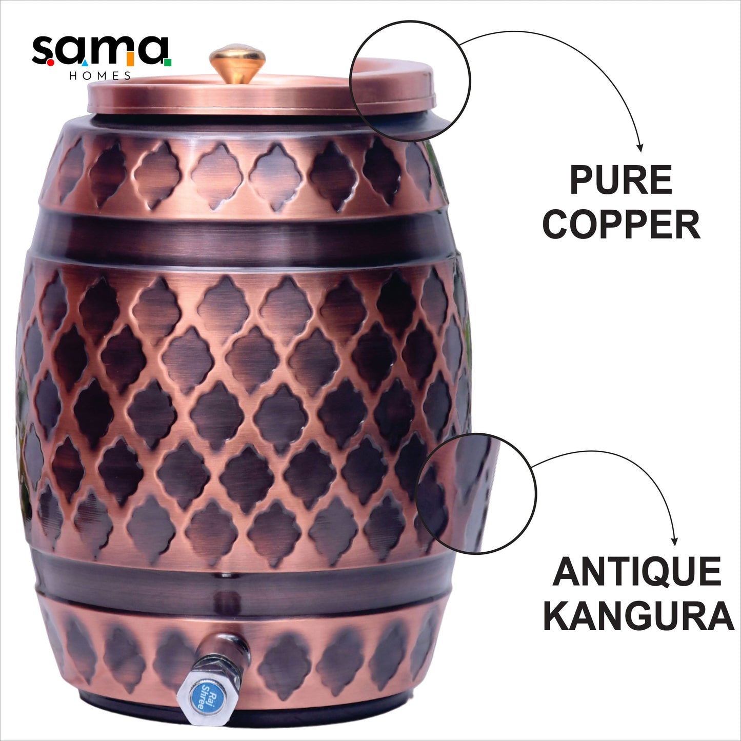 Pure Copper Water Dispenser Barrel Kangura Designed Capacity