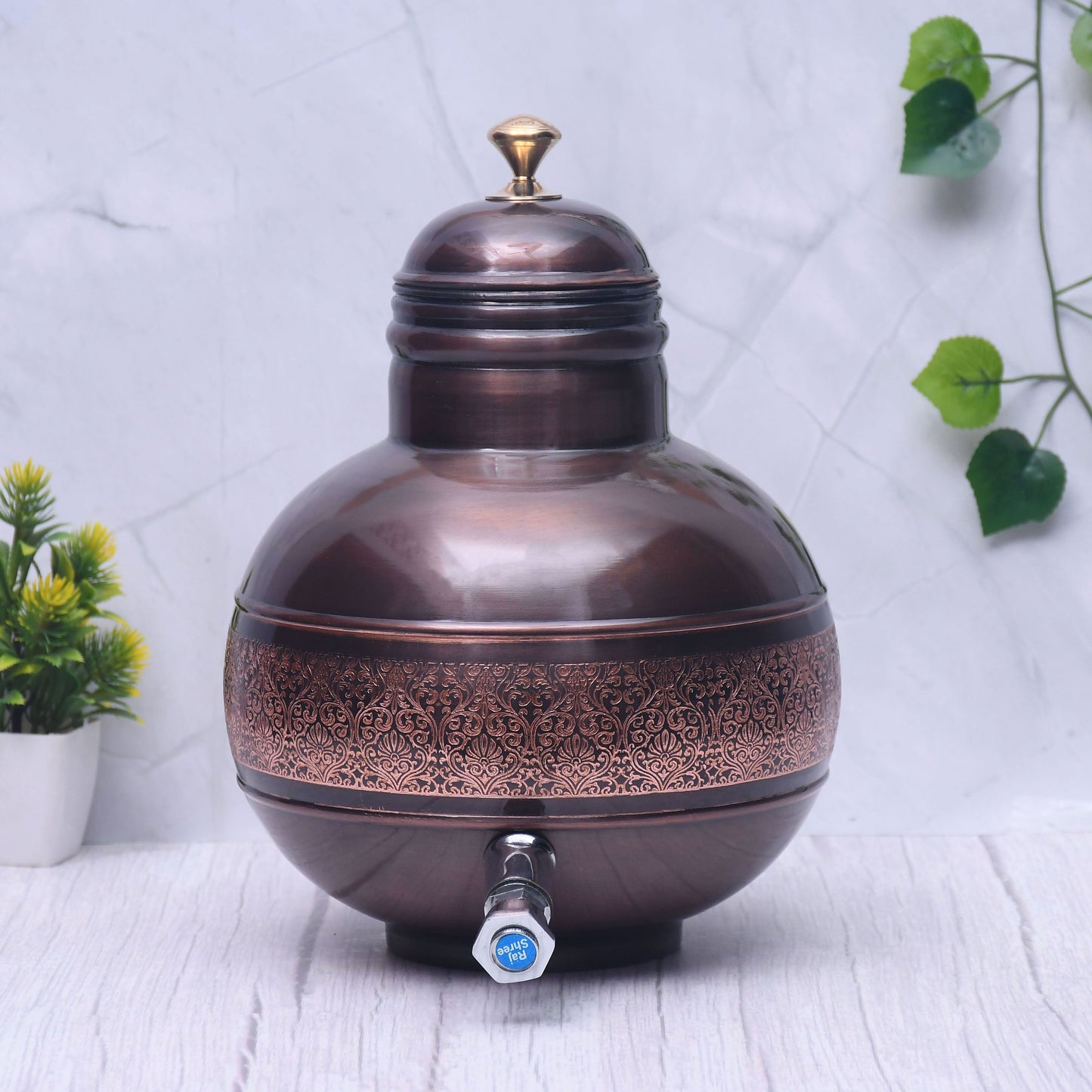 Pure Copper Water Dispenser Antique Engraved Ghada/Pot  Capacity