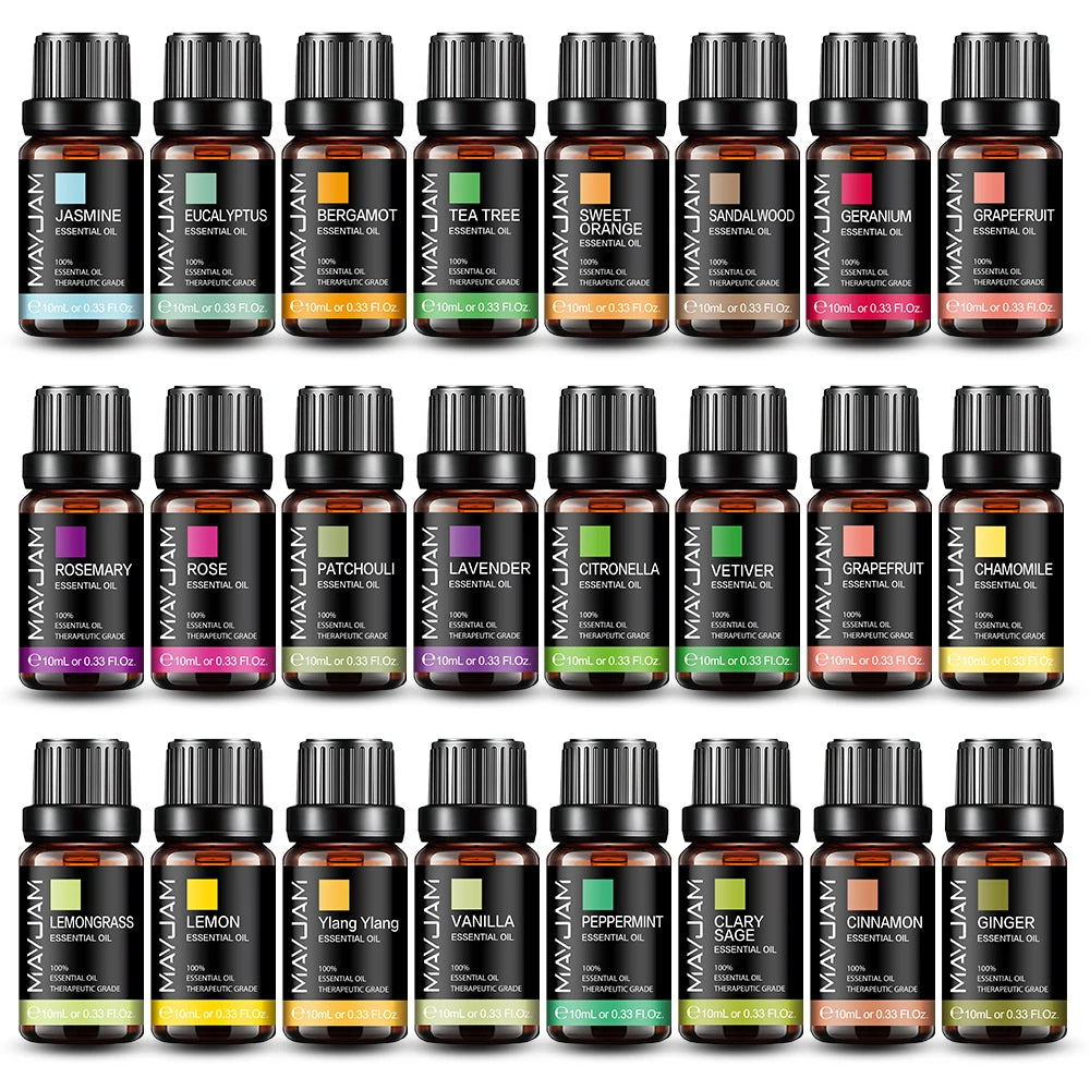 MAYJAM Essential Oils 10ML – Lavender, Lemongrass, Jasmine, Vanilla, Eucalyptus, Rose & Lemon for Diffuser, Humidifier & Candle Making