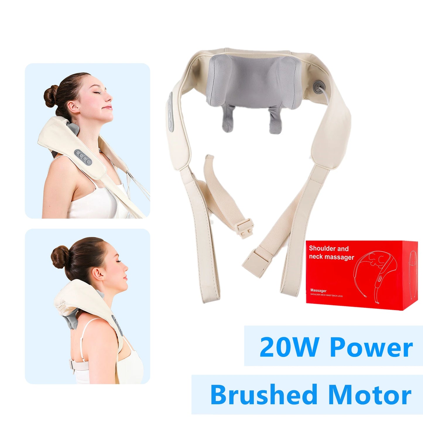 Foreverlily 26W Wireless Neck & Shoulder Massager – Back Kneading Massage Shawl with Brushless Motor