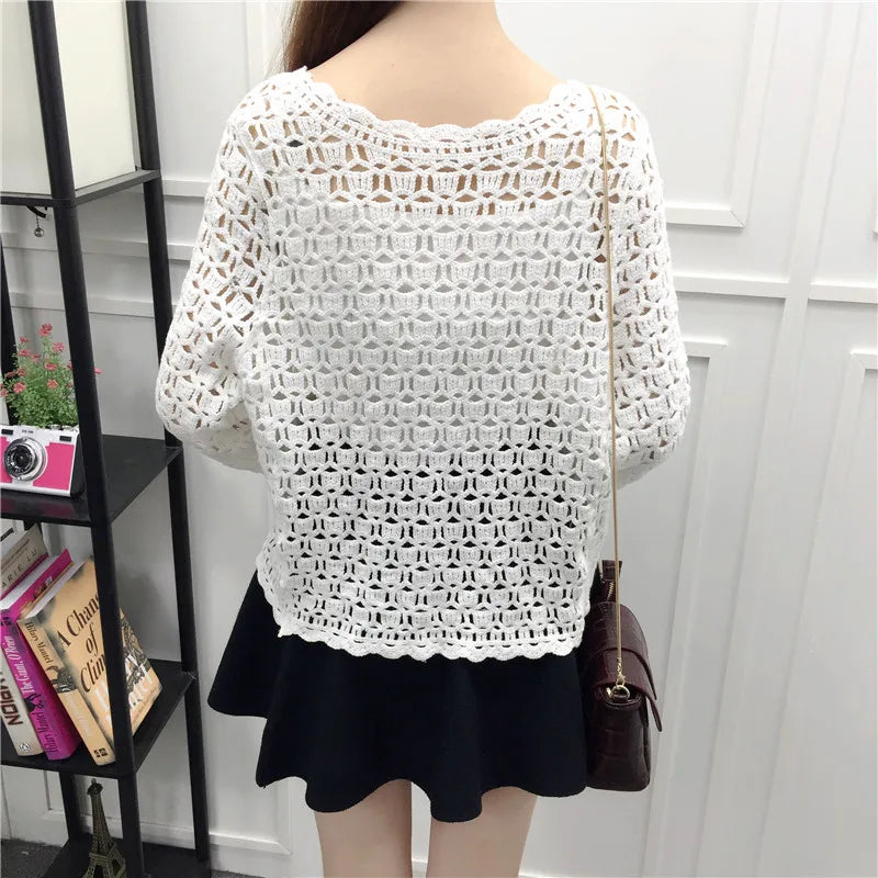 Organic Cotton Lace Hollow Out Cardigan – Lightweight Ethnic Shawl, Open Front, Breathable Knit