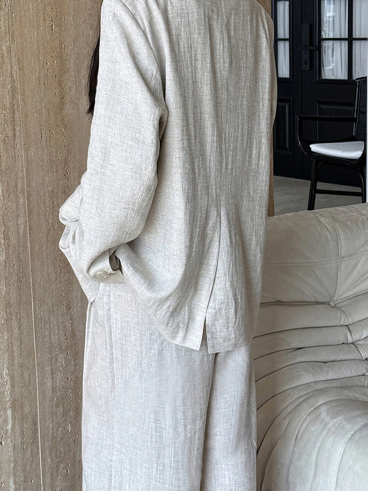 YERMORA Women’s Apricot Linen Blazer & Wide Leg Pants Set – Casual 2 Piece Outfit for Spring Summer 2025