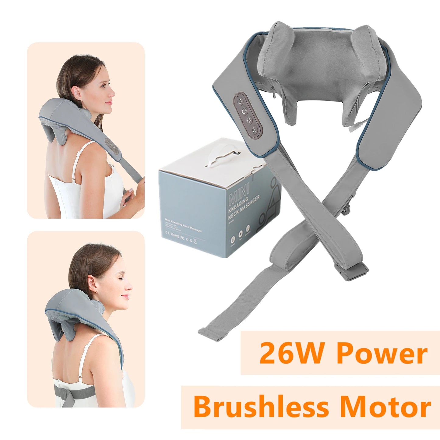 Foreverlily 26W Wireless Neck & Shoulder Massager – Back Kneading Massage Shawl with Brushless Motor