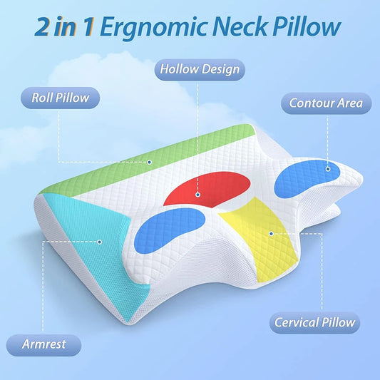1pc Memory Foam Cervical Pillow – 2-in-1 Ergonomic Neck Support Pillow for Neck Pain Relief