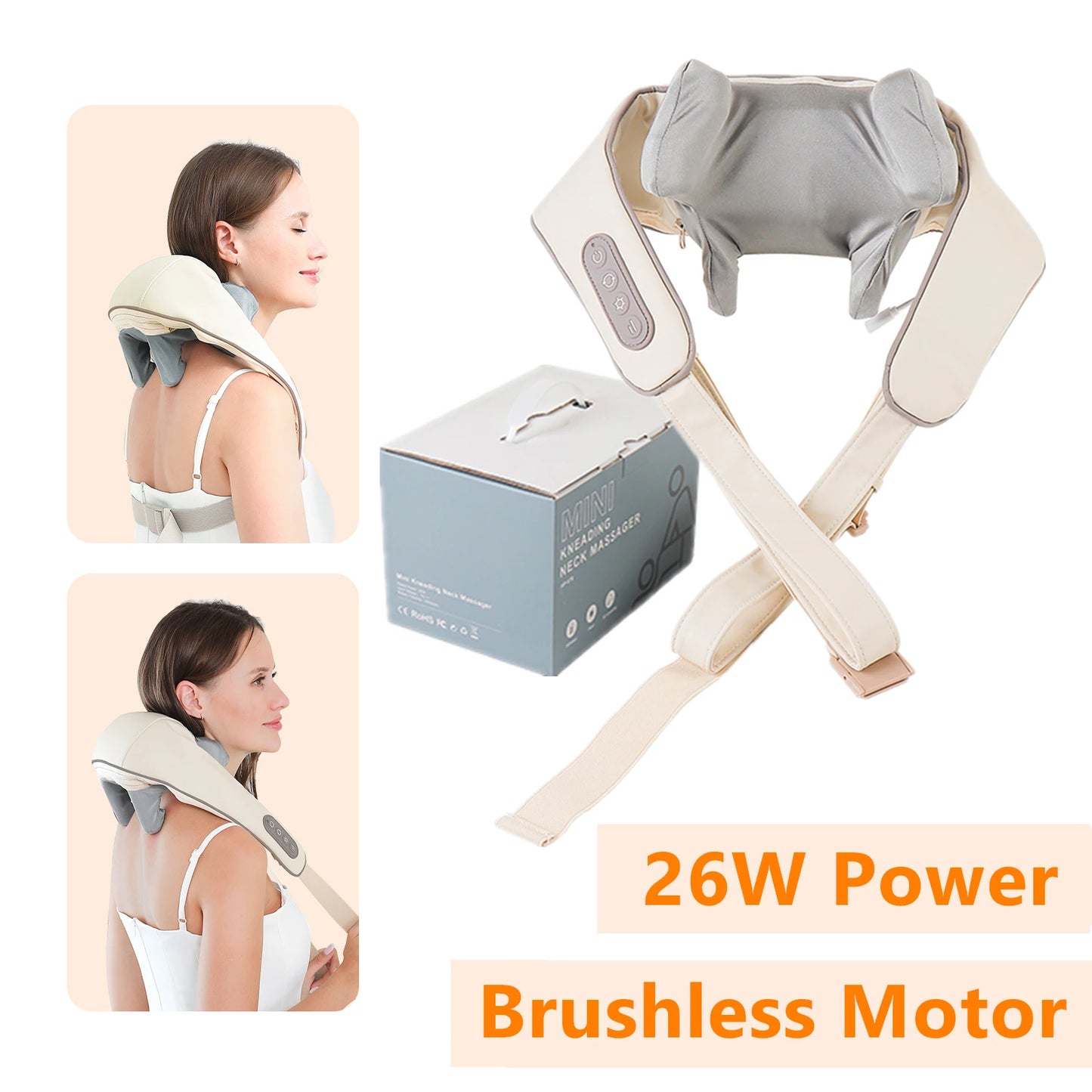Foreverlily 26W Wireless Neck & Shoulder Massager – Back Kneading Massage Shawl with Brushless Motor