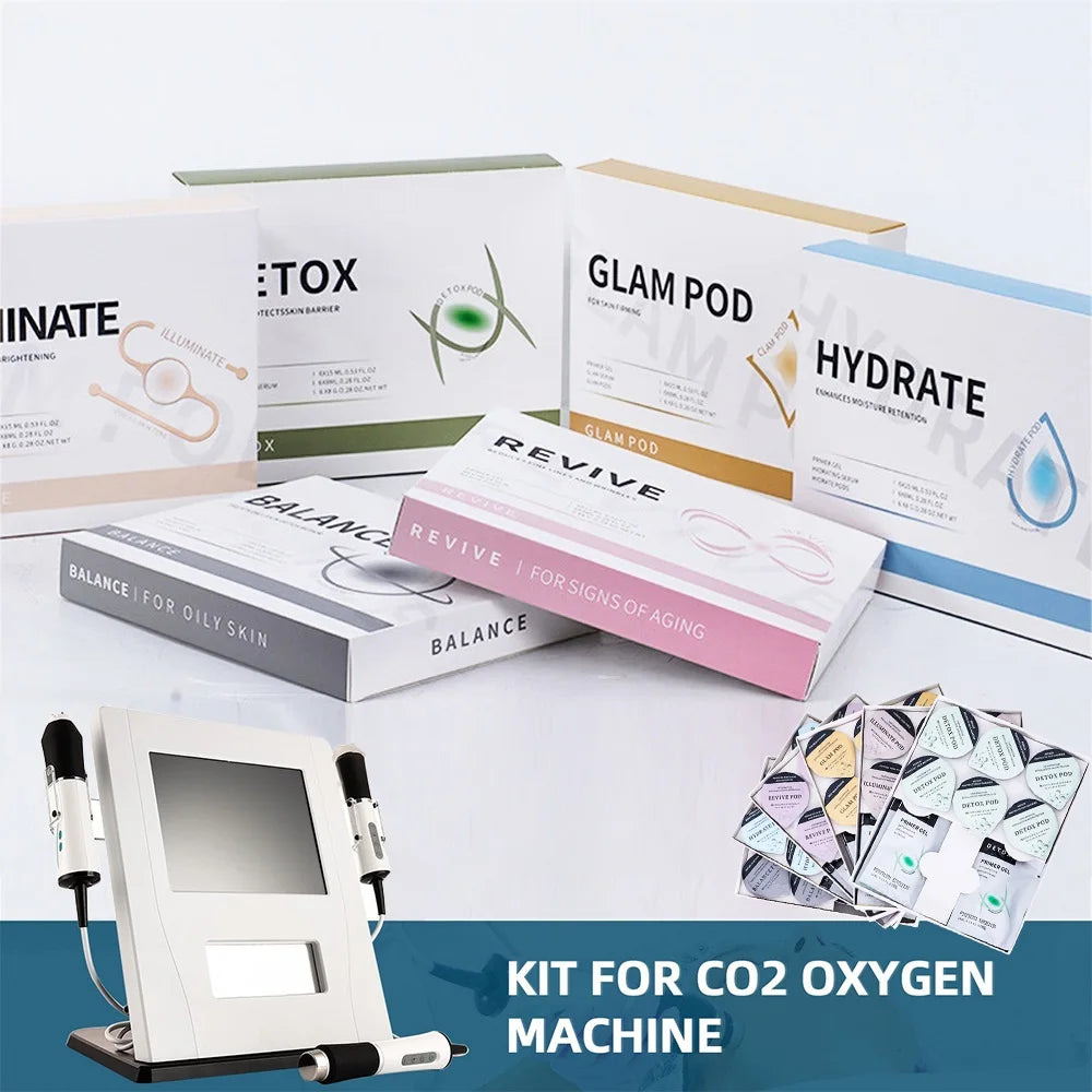 Facial SPA CO2 Bubble Oxygen Beauty Machine CO2 Gel Glam Revive Illuminate Exfoliate Pods Serum Oxygen Pods Capsule Kits