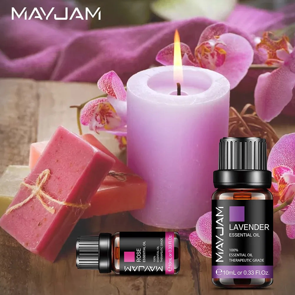 MAYJAM Essential Oils 10ML – Lavender, Lemongrass, Jasmine, Vanilla, Eucalyptus, Rose & Lemon for Diffuser, Humidifier & Candle Making