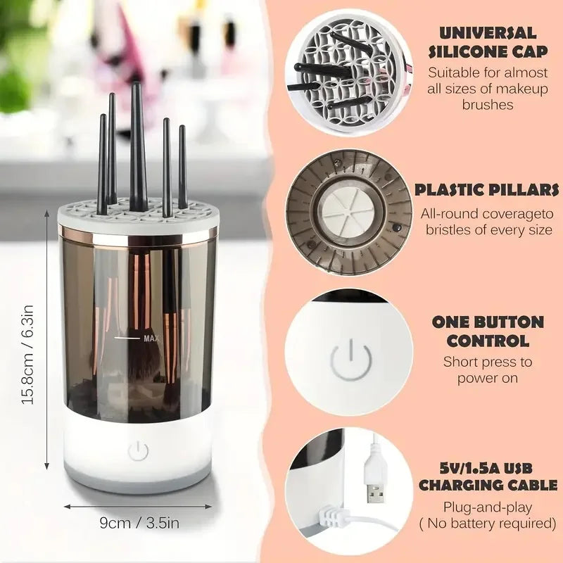 USB Electric Makeup Brush Cleaner – Quick & Portable Brush Cleaning Machine with Collars