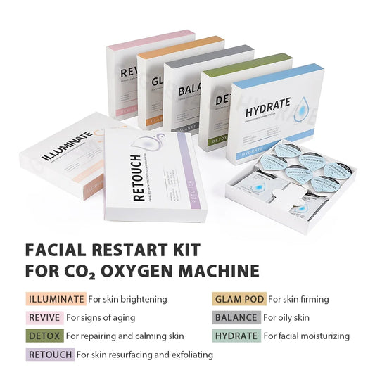 Facial SPA CO2 Bubble Oxygen Beauty Machine CO2 Gel Glam Revive Illuminate Exfoliate Pods Serum Oxygen Pods Capsule Kits