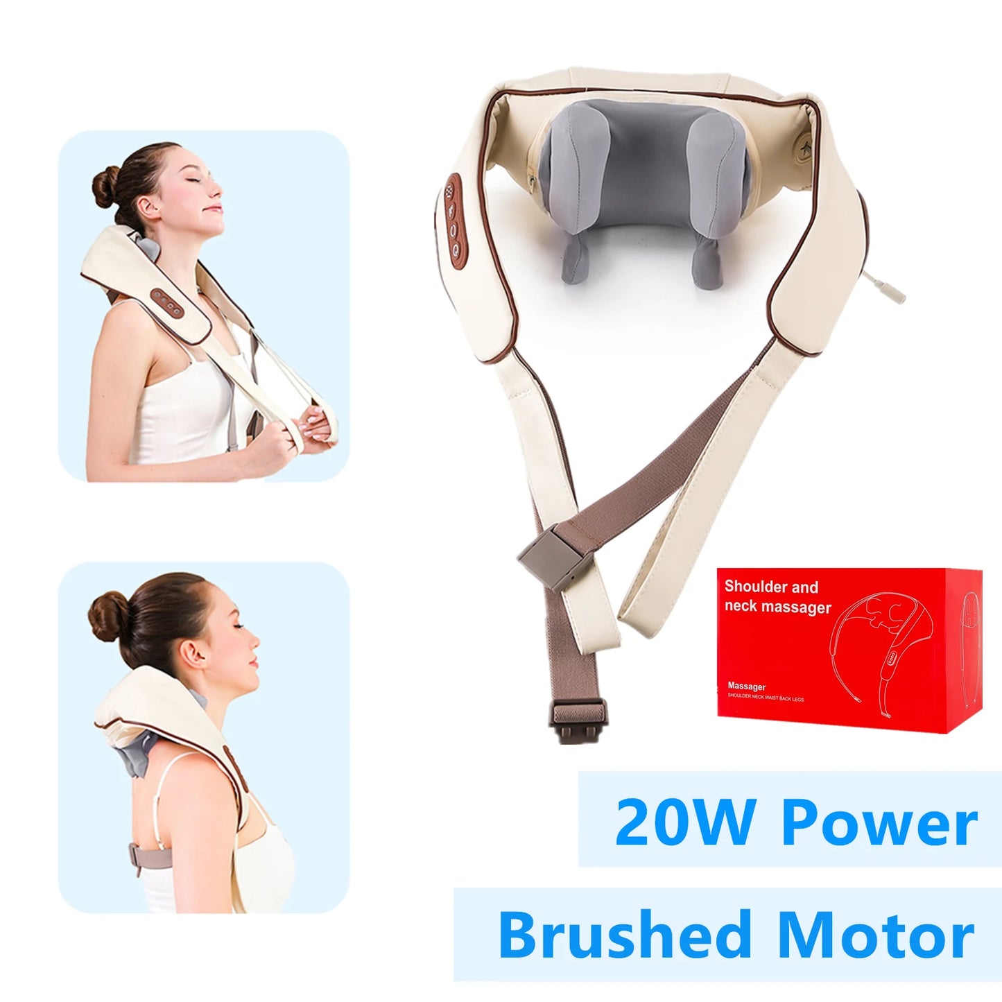 Foreverlily 26W Wireless Neck & Shoulder Massager – Back Kneading Massage Shawl with Brushless Motor