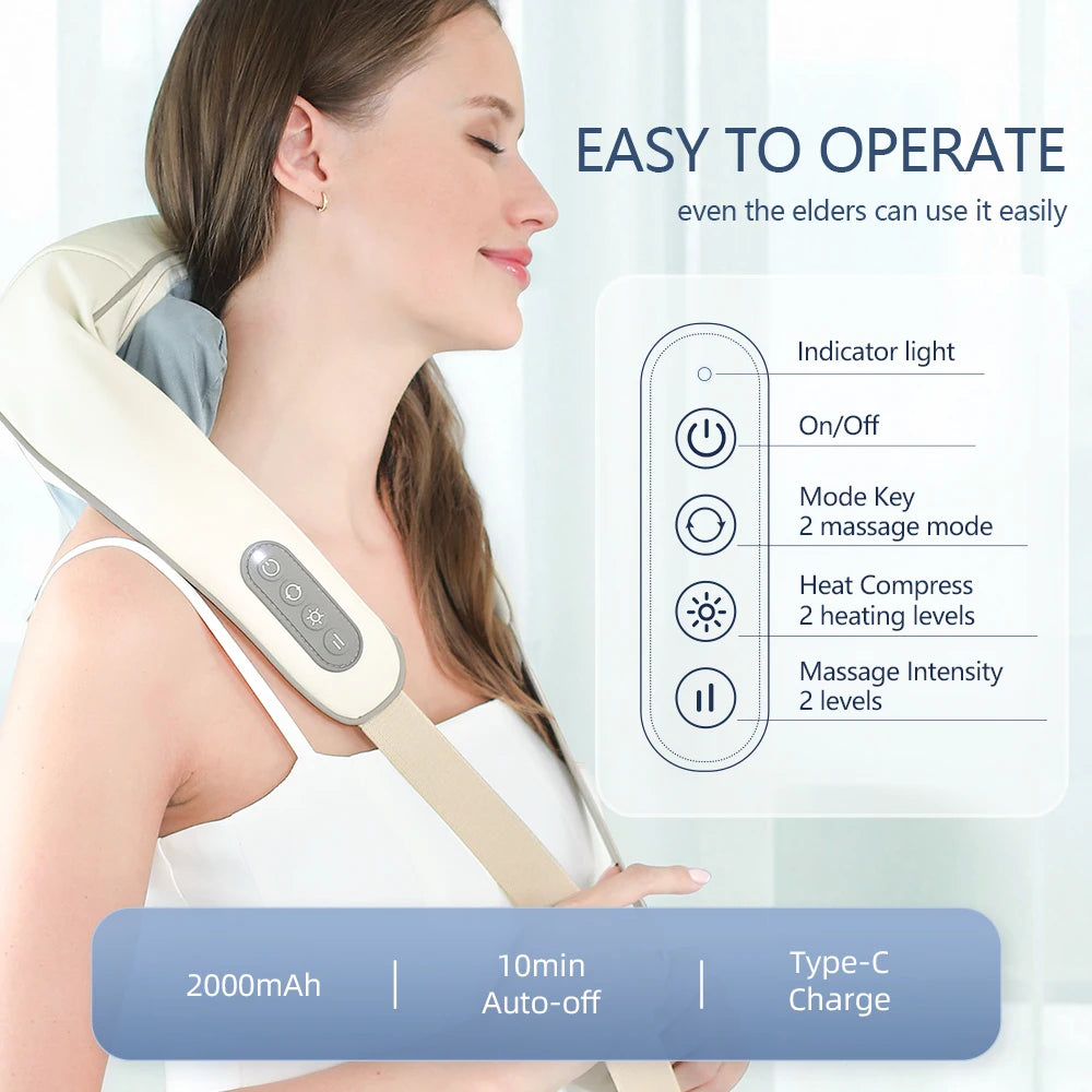 Foreverlily 26W Wireless Neck & Shoulder Massager – Back Kneading Massage Shawl with Brushless Motor