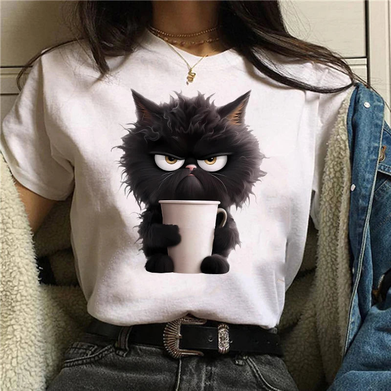 Funny Cat Women’s Summer T-Shirt – Cute Casual Short Sleeve O-Neck Top