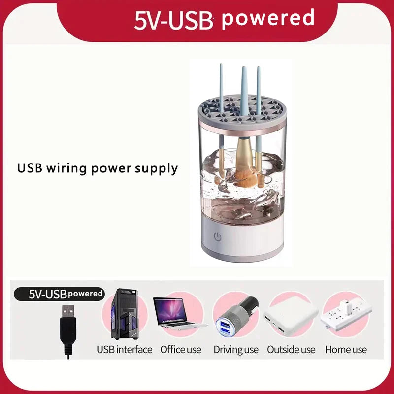USB Electric Makeup Brush Cleaner – Quick & Portable Brush Cleaning Machine with Collars