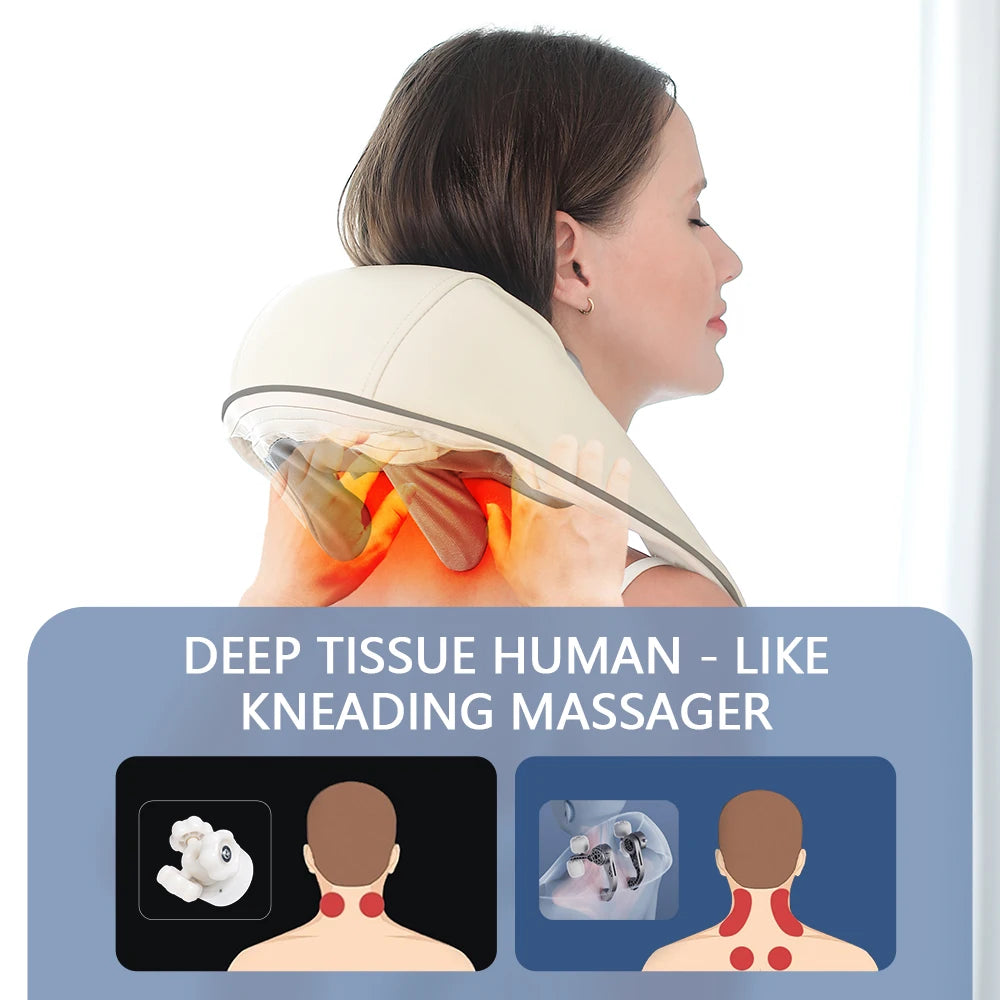 Foreverlily 26W Wireless Neck & Shoulder Massager – Back Kneading Massage Shawl with Brushless Motor
