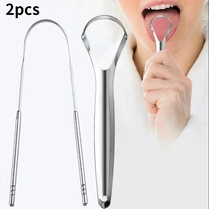 1/2 Pcs Reusable Stainless Steel Tongue Scraper – Oral Hygiene Cleaner for Fresh Breath & Healthy Mouth
