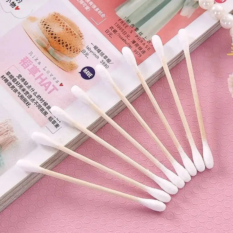 100pcs/500pcs Double Head Wooden Cotton Swabs – Eco-Friendly Cotton Buds for Makeup, Ear & Nose Cleaning