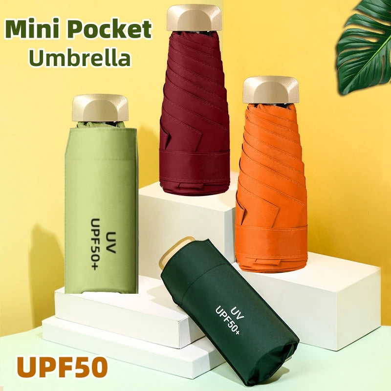 Mini Pocket Umbrella – Portable Travel Sun & Rain Parasol | UPF50+ Folding Capsule Umbrella