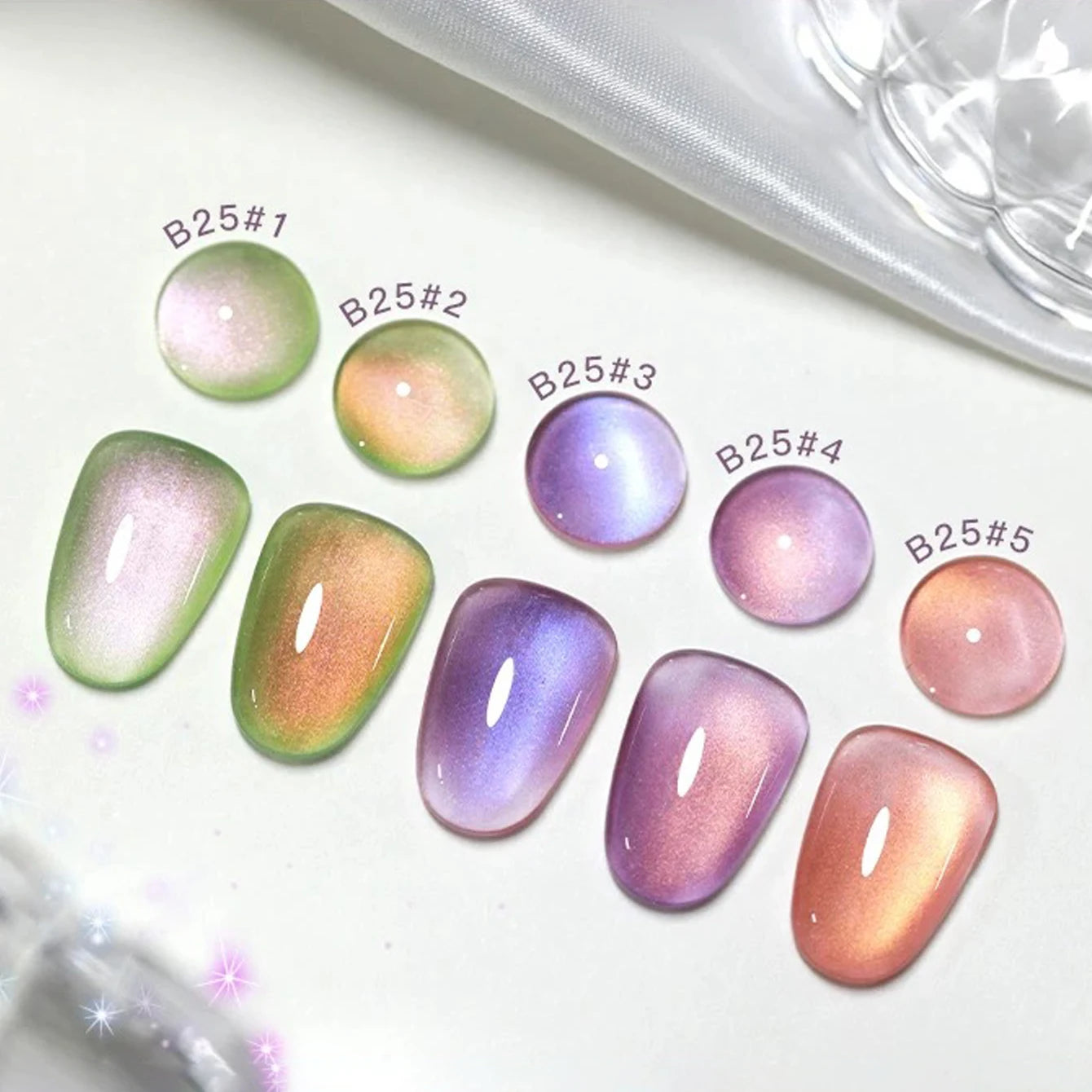 1/6PCS SS25 Cat Eye Gel Polish Kit – 5 Colors w/ Glass Beads & Crystal Effect | Professional Nail Art Manicure Supplies