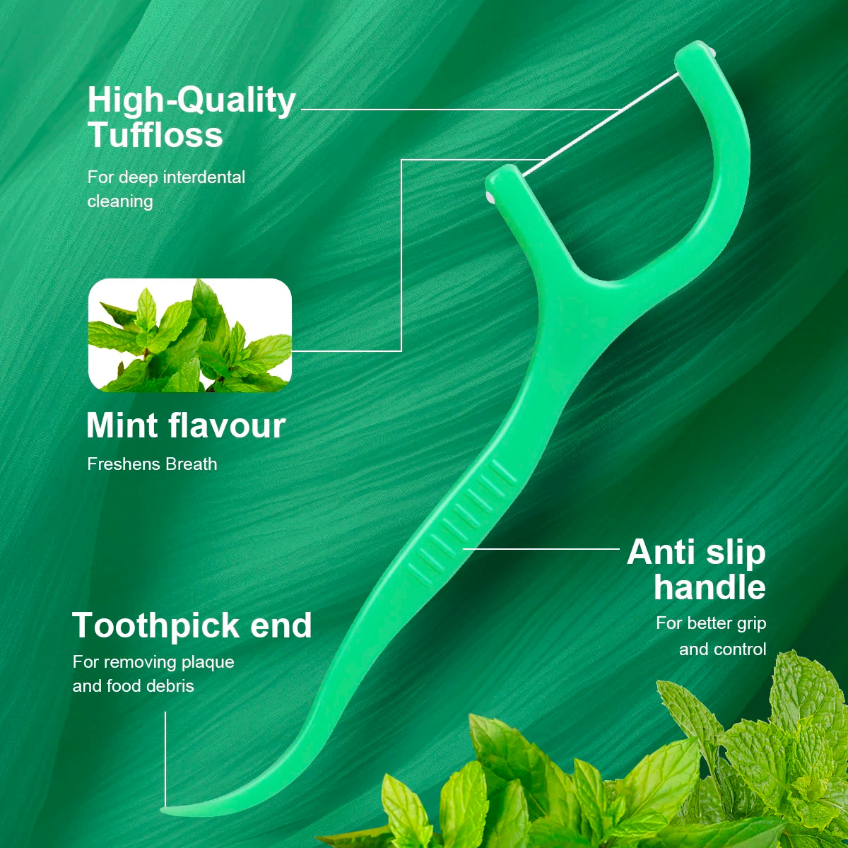 Mint Dental Floss Sticks – Portable Disposable Oral Care Picks for Deep Interdental Cleaning