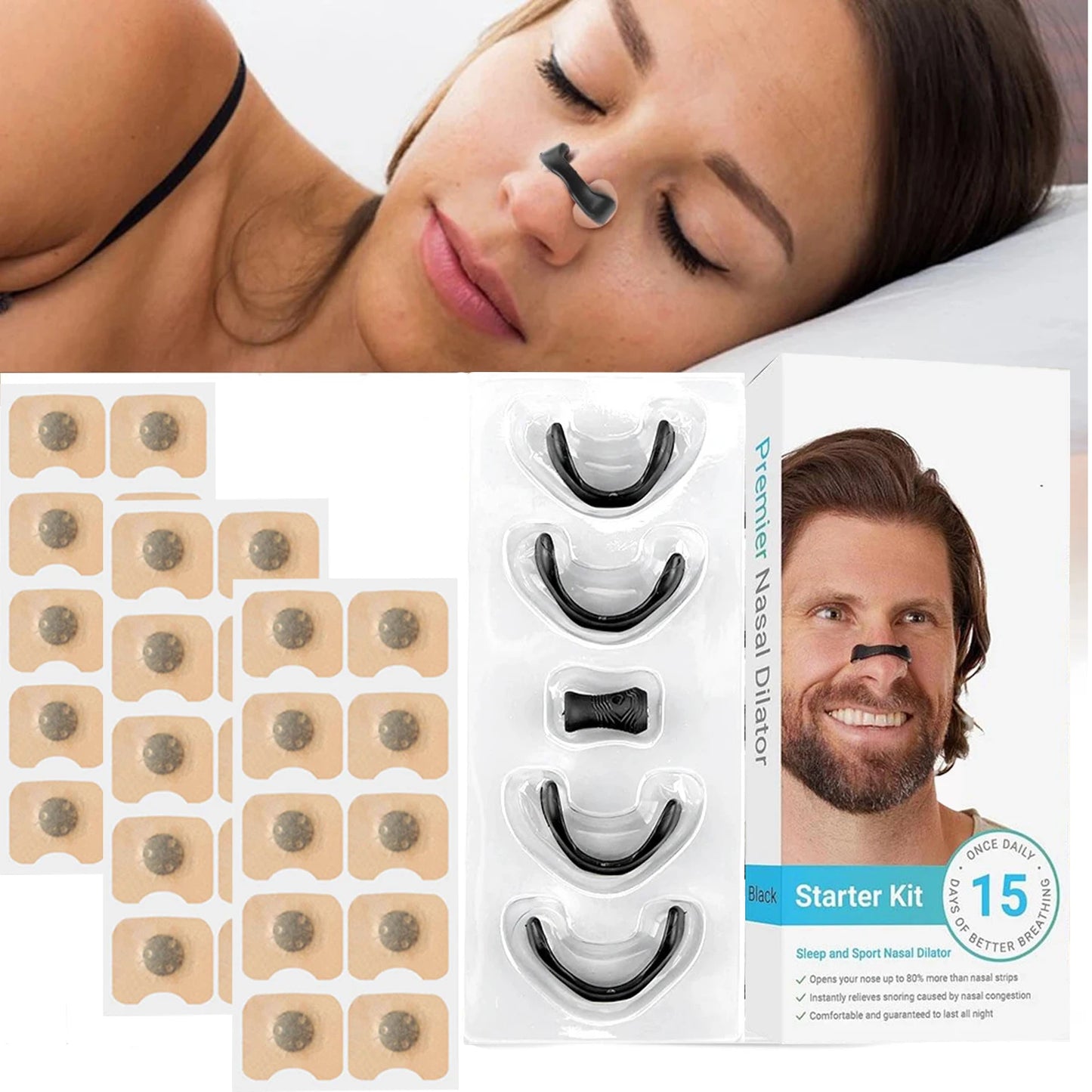 Sport Nasal Breathing Dilator Kit – Anti-Snoring Nose Clip & Sleep Nasal Strips for Better Breathing