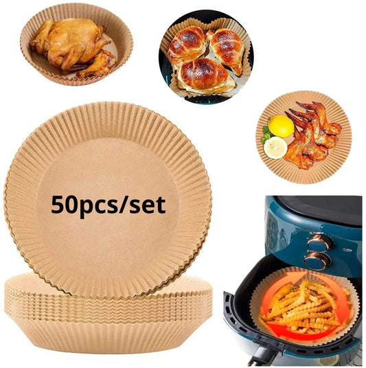 50pcs/set Disposable Air Fryer Paper Liner 20CM Oil-proof Water-proof Airfryer Disposable Cooking Paper Trays Baking Paper