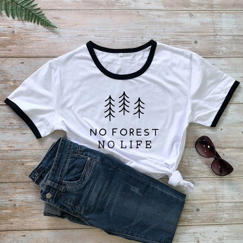 No Forest No Life T-shirt Casual Unisex Short Sleeve Vegan Organic Tshirt High Quality Summer Women Graphic Environment Tee Top