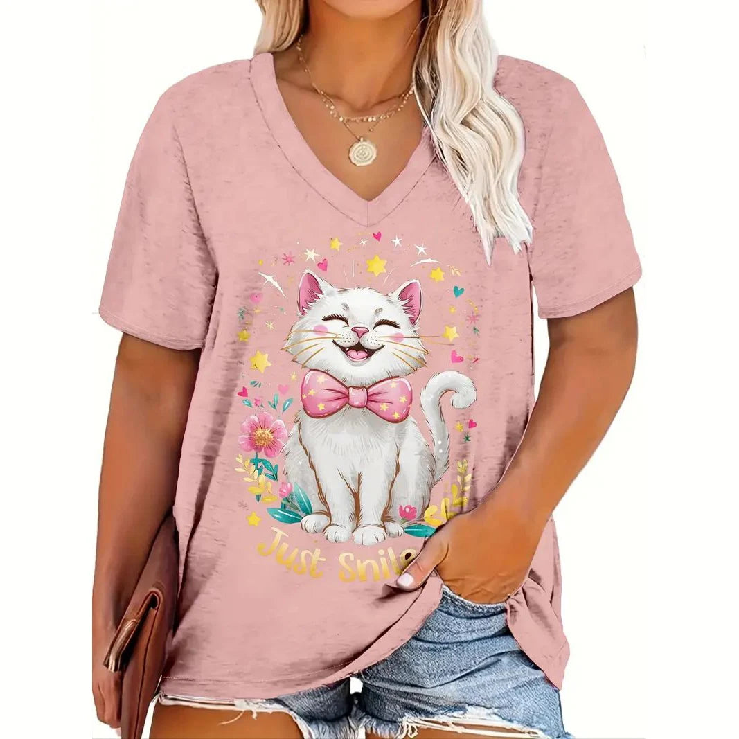 Summer Women’s Cat Print T-Shirt – Oversized Casual 3D Graphic Tee, Short Sleeve Streetwear