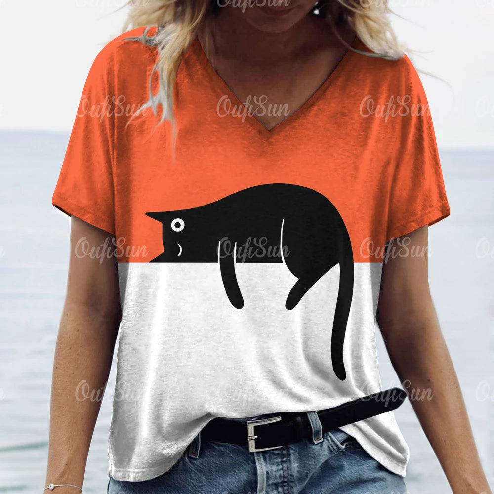 Summer Women’s Cat Print T-Shirt – Oversized Casual 3D Graphic Tee, Short Sleeve Streetwear