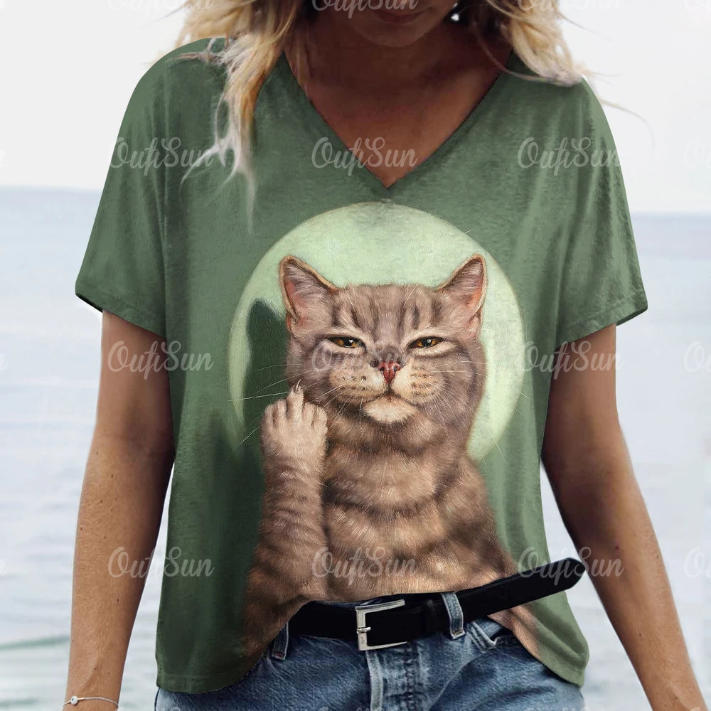 Summer Women’s Cat Print T-Shirt – Oversized Casual 3D Graphic Tee, Short Sleeve Streetwear