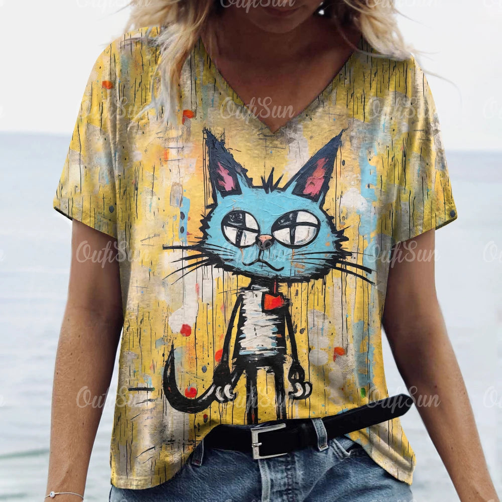 Summer Women’s Cat Print T-Shirt – Oversized Casual 3D Graphic Tee, Short Sleeve Streetwear