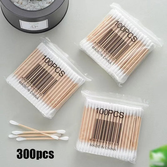 100pcs/500pcs Double Head Wooden Cotton Swabs – Eco-Friendly Cotton Buds for Makeup, Ear & Nose Cleaning