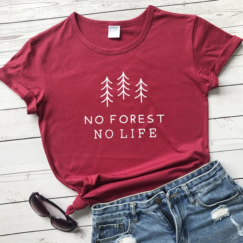 No Forest No Life T-shirt Casual Unisex Short Sleeve Vegan Organic Tshirt High Quality Summer Women Graphic Environment Tee Top