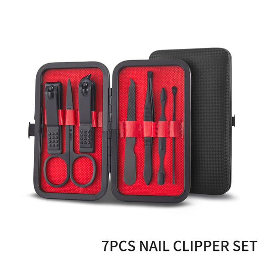 7/15/20pcs Manicure Nail Clipper Set Stainless Steel Pedicure Scissors Grooming Tool For Beauty with Black Leather Travel Case