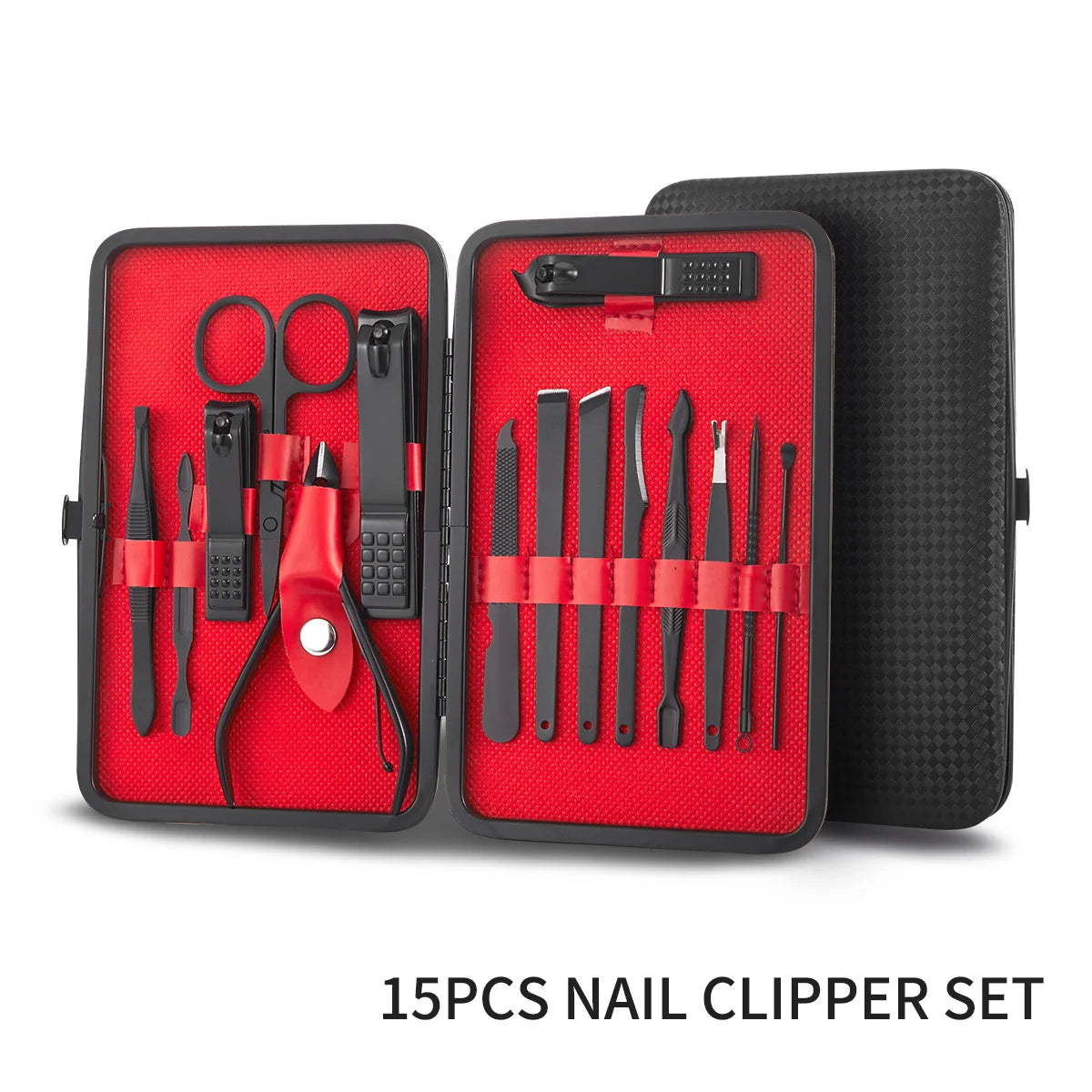 7/15/20pcs Manicure Nail Clipper Set Stainless Steel Pedicure Scissors Grooming Tool For Beauty with Black Leather Travel Case