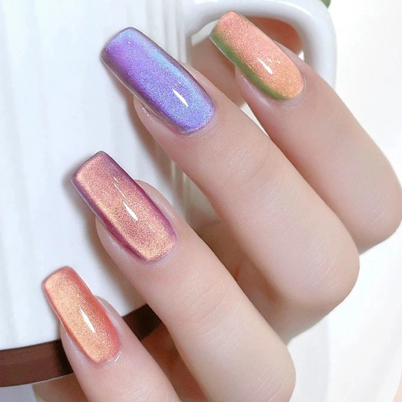 1/6PCS SS25 Cat Eye Gel Polish Kit – 5 Colors w/ Glass Beads & Crystal Effect | Professional Nail Art Manicure Supplies
