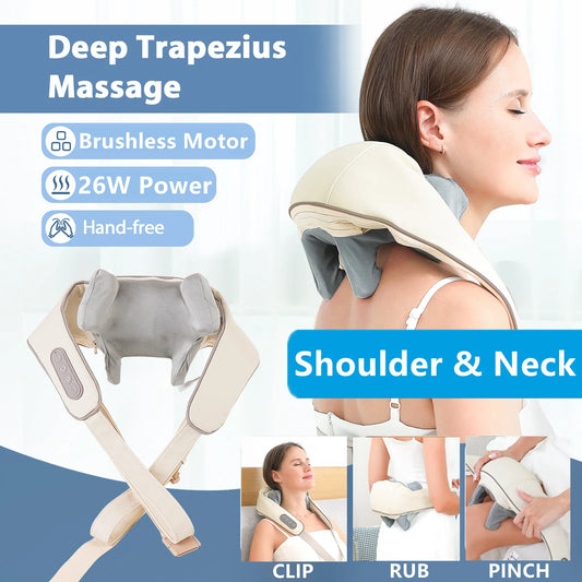 Foreverlily 26W Wireless Neck & Shoulder Massager – Back Kneading Massage Shawl with Brushless Motor