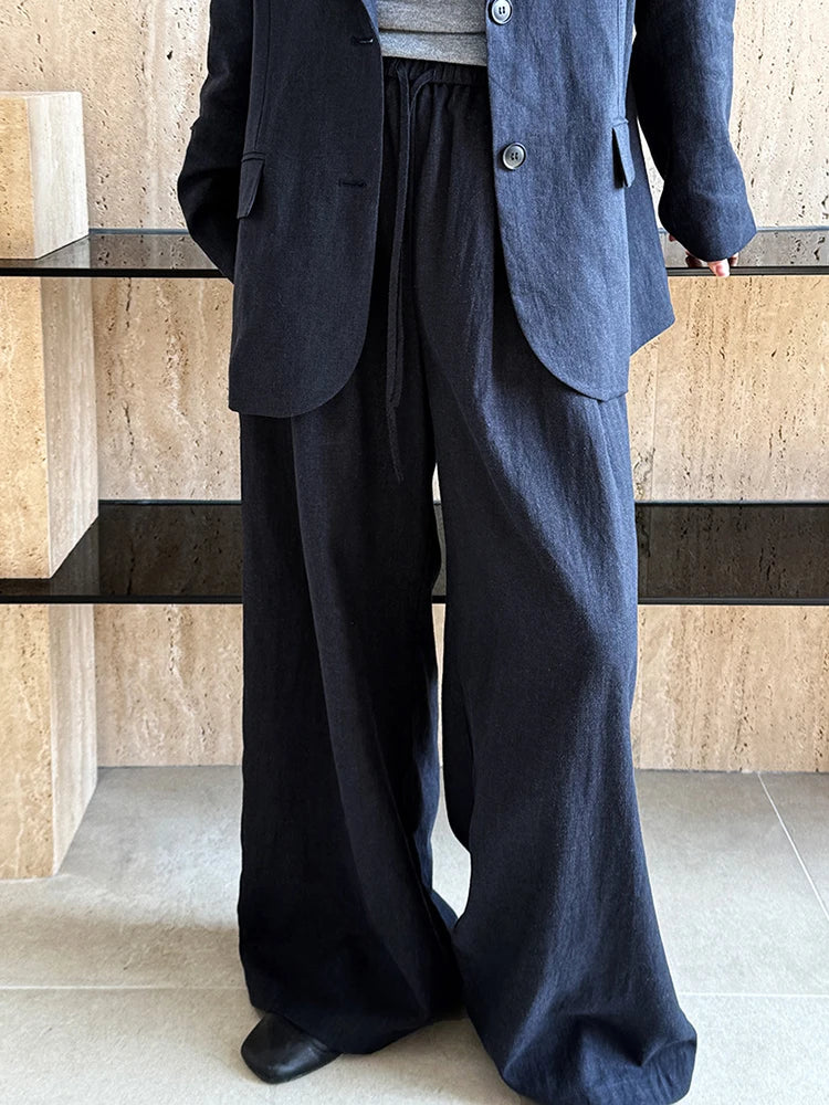 YERMORA Women’s Apricot Linen Blazer & Wide Leg Pants Set – Casual 2 Piece Outfit for Spring Summer 2025