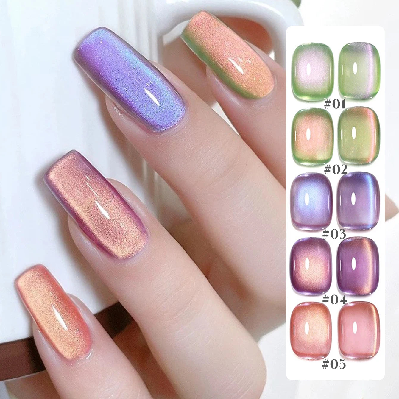 1/6PCS SS25 Cat Eye Gel Polish Kit – 5 Colors w/ Glass Beads & Crystal Effect | Professional Nail Art Manicure Supplies