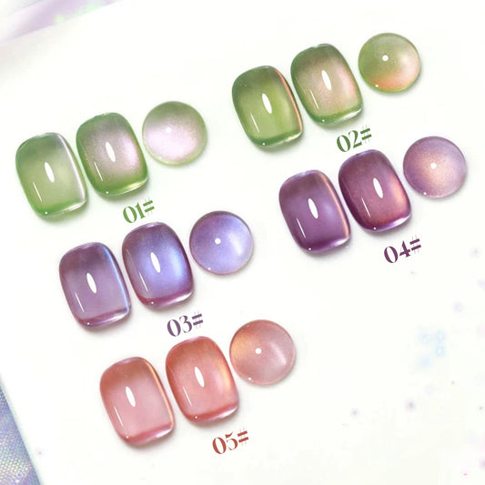 1/6PCS SS25 Cat Eye Gel Polish Kit – 5 Colors w/ Glass Beads & Crystal Effect | Professional Nail Art Manicure Supplies