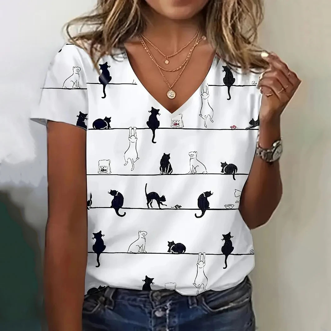 Summer Women’s Cat Print T-Shirt – Oversized Casual 3D Graphic Tee, Short Sleeve Streetwear