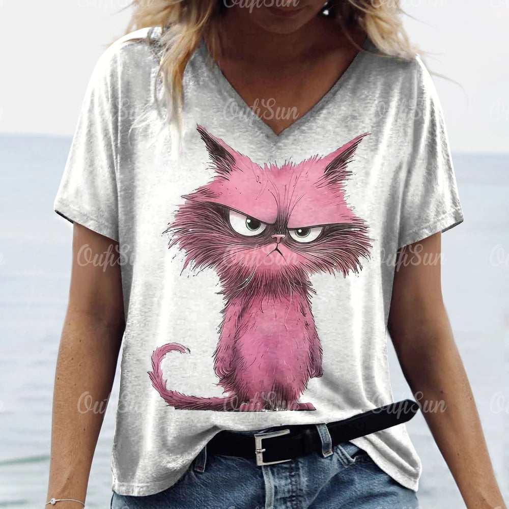 Summer Women’s Cat Print T-Shirt – Oversized Casual 3D Graphic Tee, Short Sleeve Streetwear