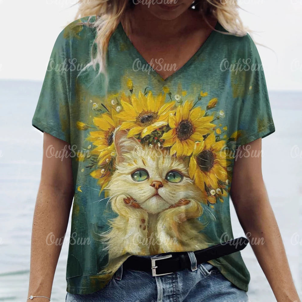 Summer Women’s Cat Print T-Shirt – Oversized Casual 3D Graphic Tee, Short Sleeve Streetwear