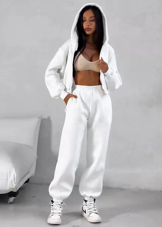 Autumn & Winter Women’s Two-Piece Tracksuit – Fashionable Hooded Zipper Sweatshirt & Leggings Set