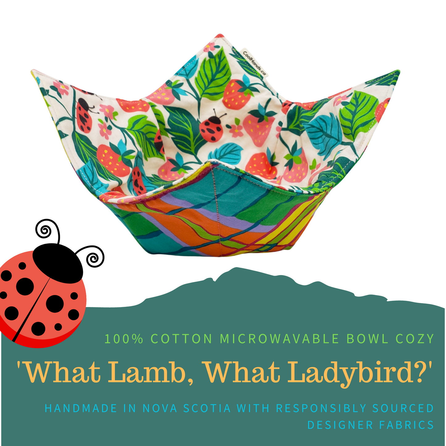 100% Cotton Microwavable Bowl Cozy - What Lamb, What Ladybird!